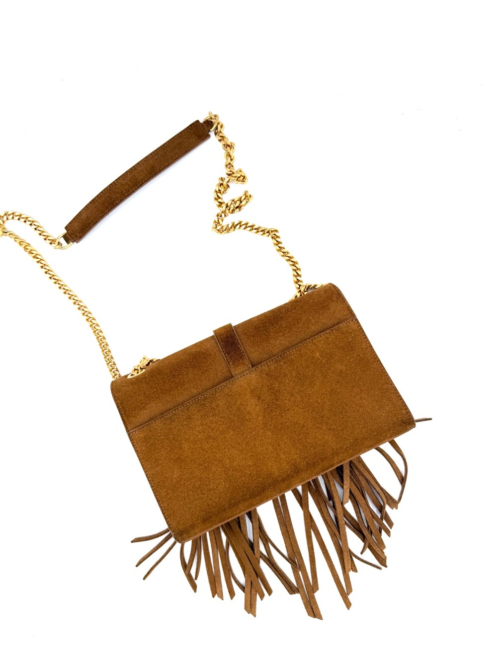 Saint Laurent YSL Tan Brown Suede Fringe Kate Bag with Gold Chain - Picture 2 of 15